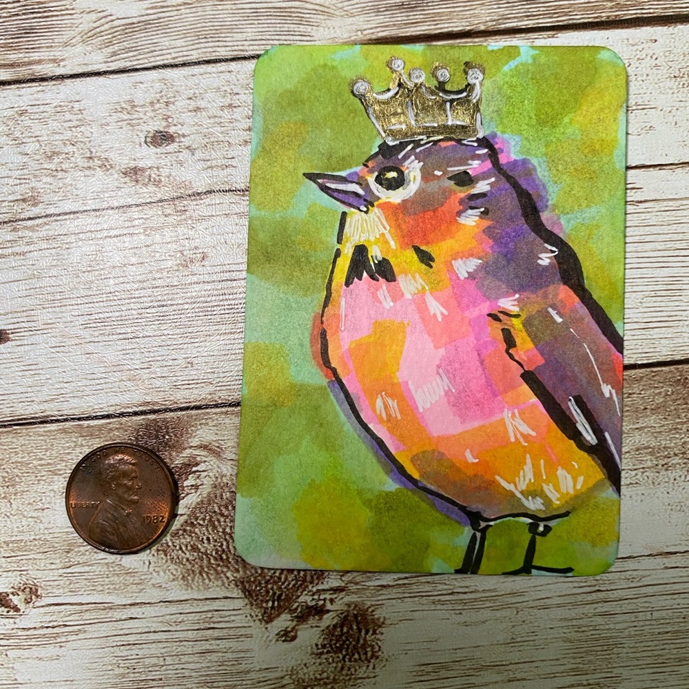 ACEO ORIGINAL ART TRADING CARDS 2.5 x 3.5” MINI ATCs 5PC ROYAL BIRDS COLLECTION - Picture 12 of 13